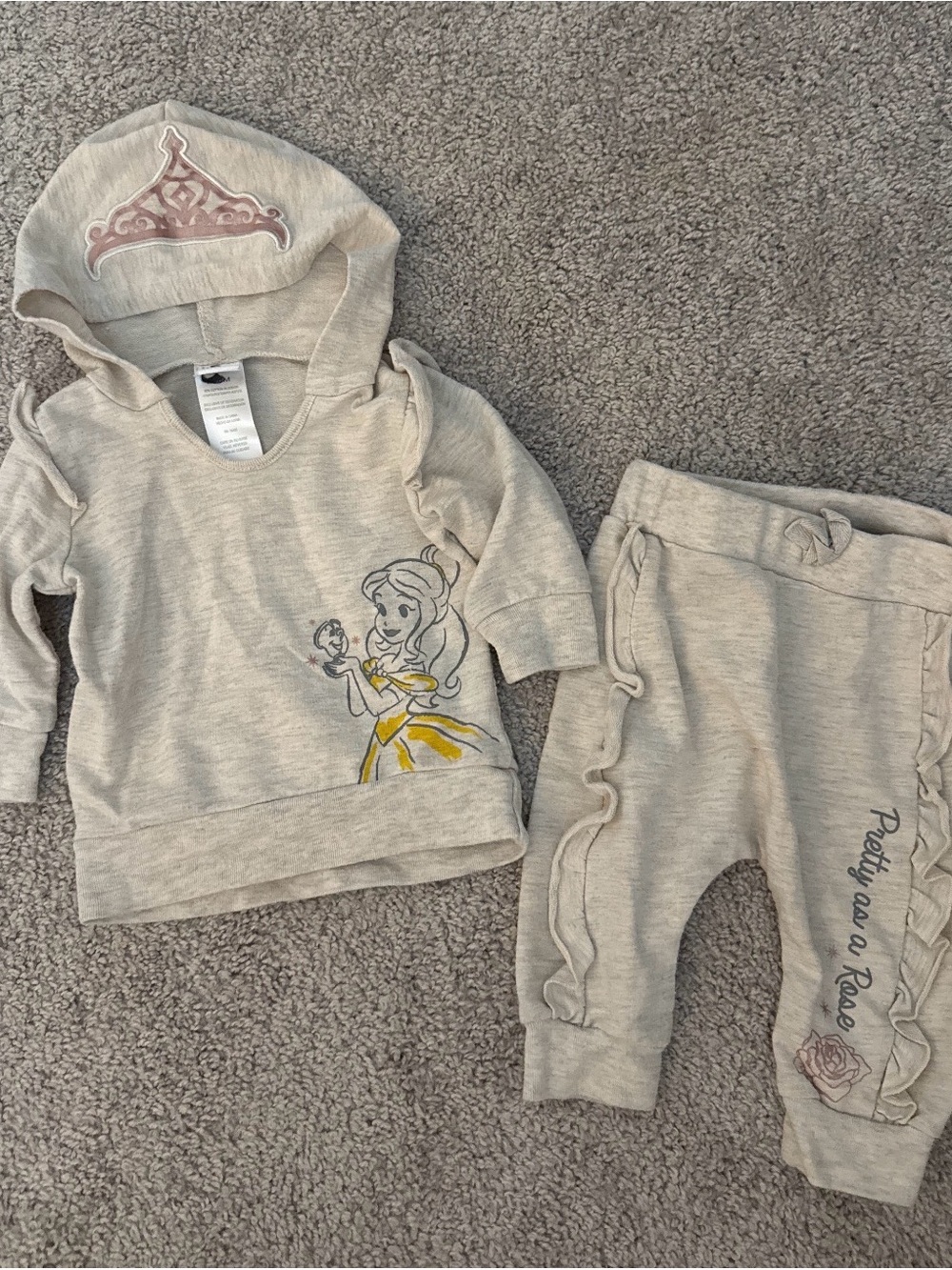Disney Girls Beige Princess Hoodie & Pants Matching Set with Yellow Accent